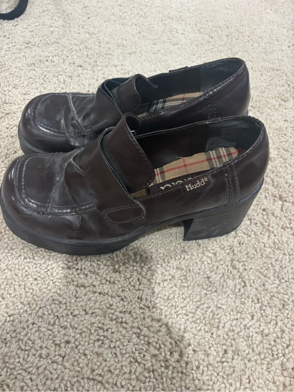 Mudd Dark Brown Leather Chunky Heel Loafers